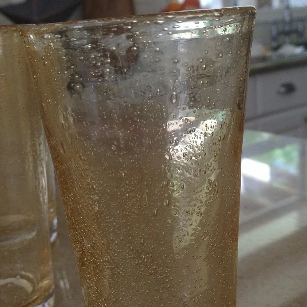 Set of 6 Amber Mexican bubble glass tumblers 12 oz barware 6 1/2